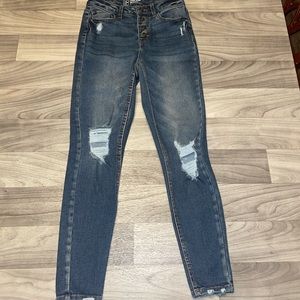 -NOBO -size 3 -blue jeans -high rise -four buttons -ripped